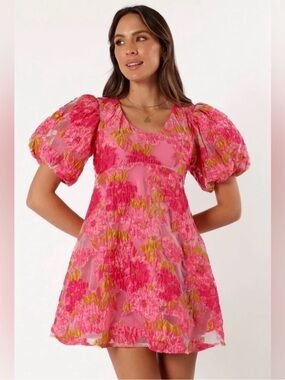 Petal + Pup Pink Floral Puff Sleeve Mini Dress